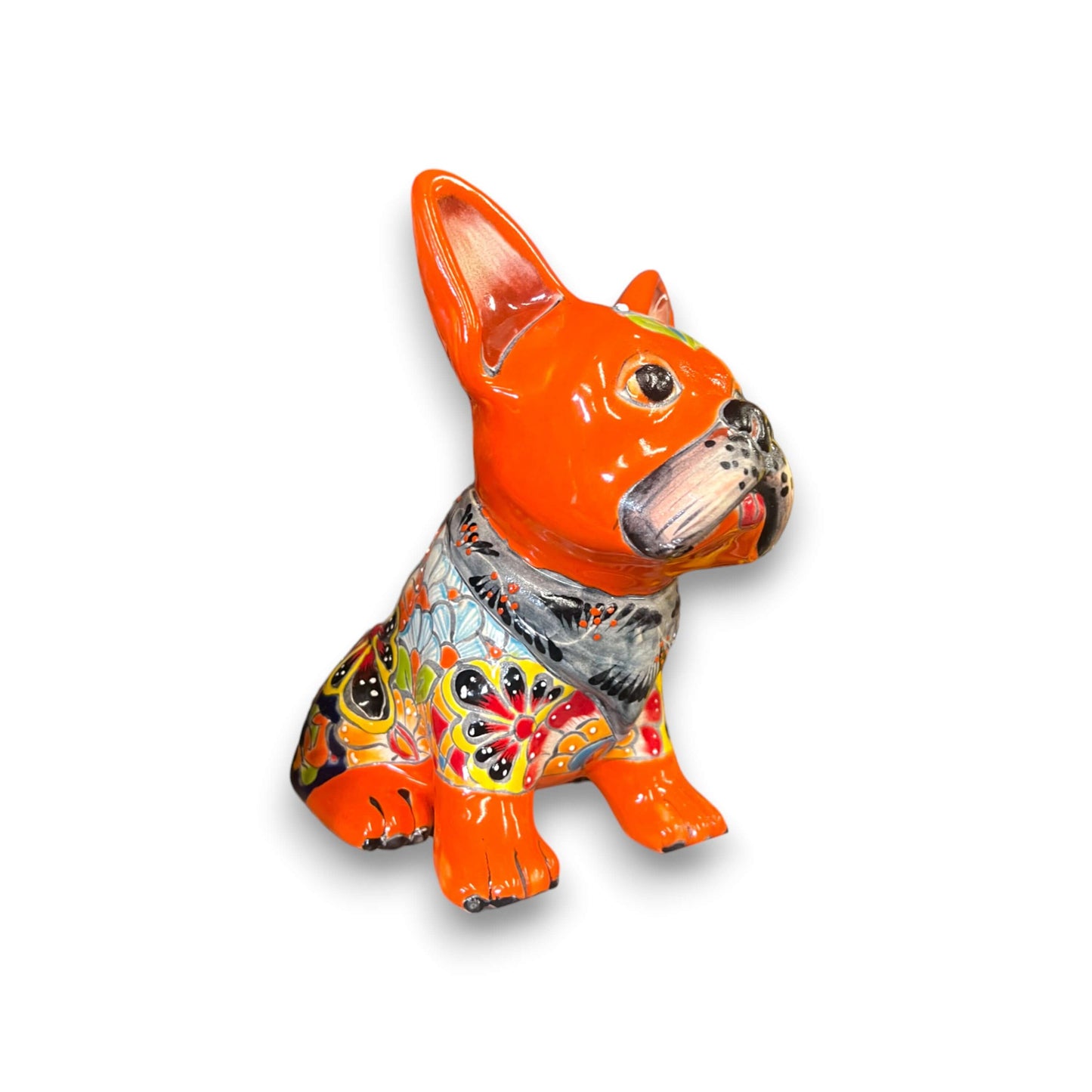 Talavera French Bulldog | Handcrafted Mexican Frenchie Statue - 9" hand-painted orange Talavera Frenchie figurine from Guanajuato, kiln-fired lead-free glaze
