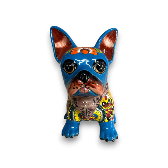 Talavera French Bulldog | Handcrafted Mexican Frenchie Statue - 9" hand-painted Talavera ceramic Frenchie figurine
