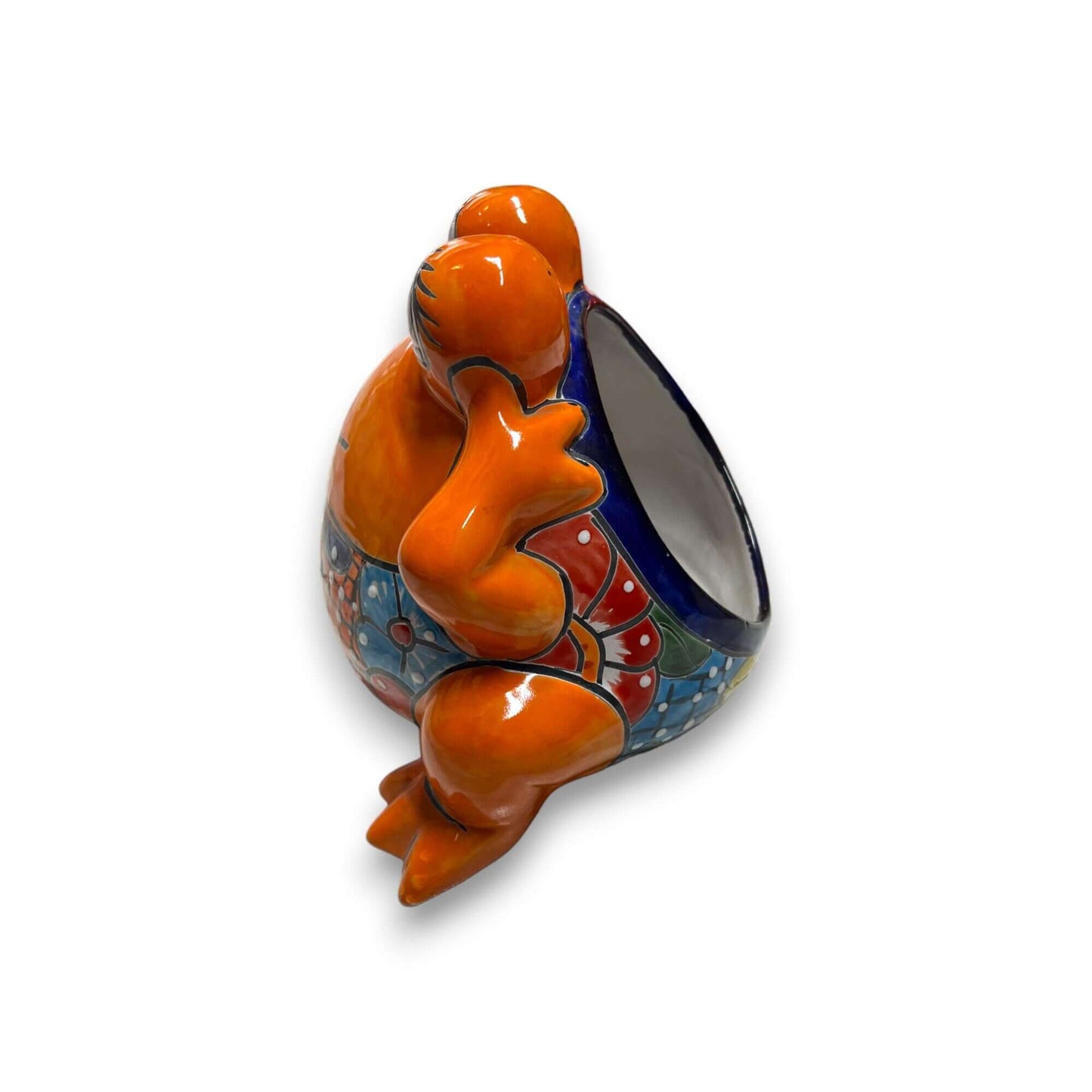 Colorful Talavera Frog Planter | Handcrafted Mexican Pottery Statue (Medium) - hand-painted orange frog ceramic planter with floral Talavera design