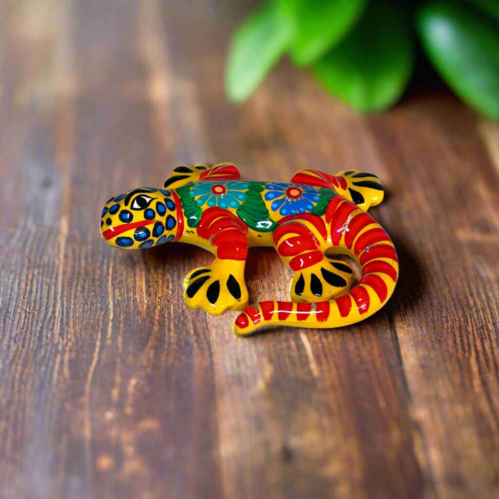 Talavera Lizard Figurine | Mexican Handcrafted Wall Decor colorful hand-painted Guerrero lizard wall art kiln-fired lead-free glaze