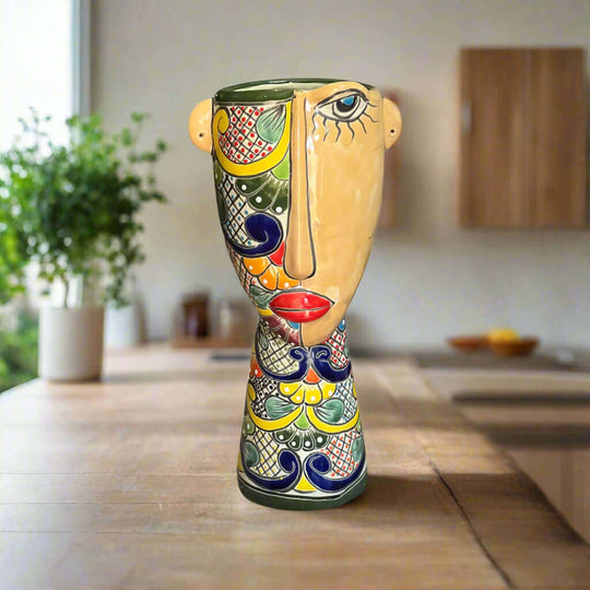 Talavera Lady Planter | Handcrafted Mexican Folk Art - hand-painted Picasso-style ceramic female face planter