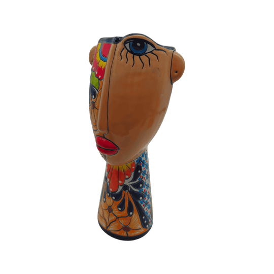 Talavera Lady Planter | Handcrafted Mexican Folk Art - colorful handcrafted Lady planter with Picasso-inspired face and floral Talavera patterns