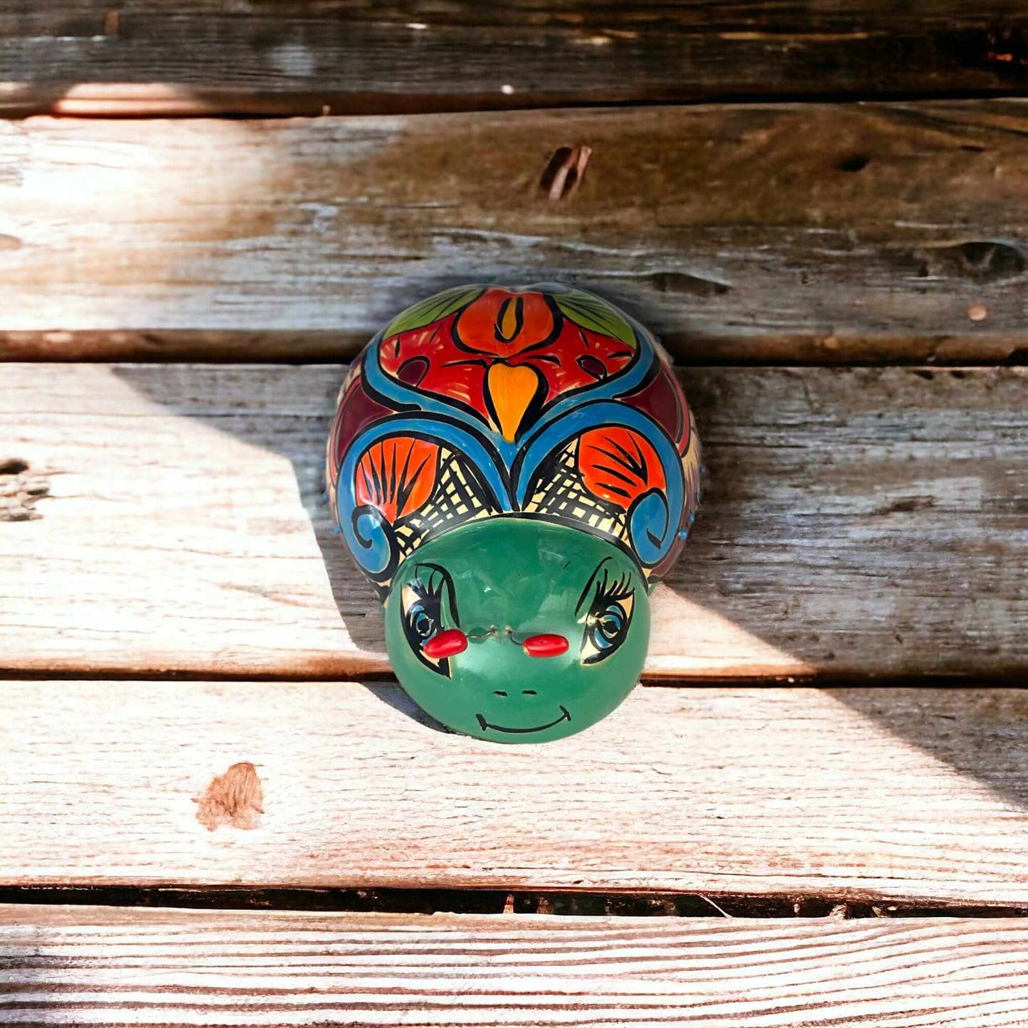 Handcrafted Talavera Ladybug Wall Art | Colorful Mexican Ceramic Decor (Medium) - hand-painted Mexican ceramic ladybug wall decor on wood background