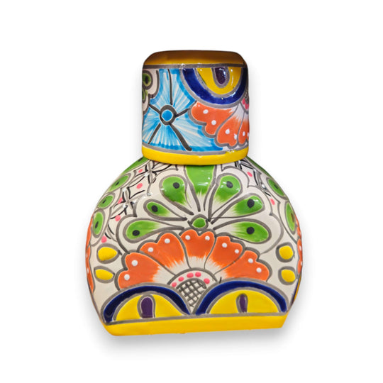 Colorful Talavera Bedside Carafe Set | Handcrafted Mexican Art - hand-painted multicolor floral ceramic carafe