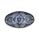Handcrafted Talavera Oval Platter | Blue & White Mexican Art - artisan blue floral oval serving platter with dark rim