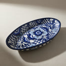 Handcrafted Talavera Oval Platter | Blue & White Mexican Art — hand-painted cobalt floral oval serving platter