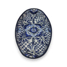 Handcrafted Talavera Oval Platter | Blue & White Mexican Art - hand-painted cobalt floral oval serving platter with dark rim