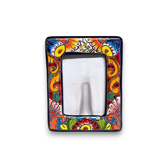 Talavera Picture Frame | Colorful Handcrafted Mexican Home Decor - hand-painted rectangular ceramic frame with vibrant floral Mexican Talavera design