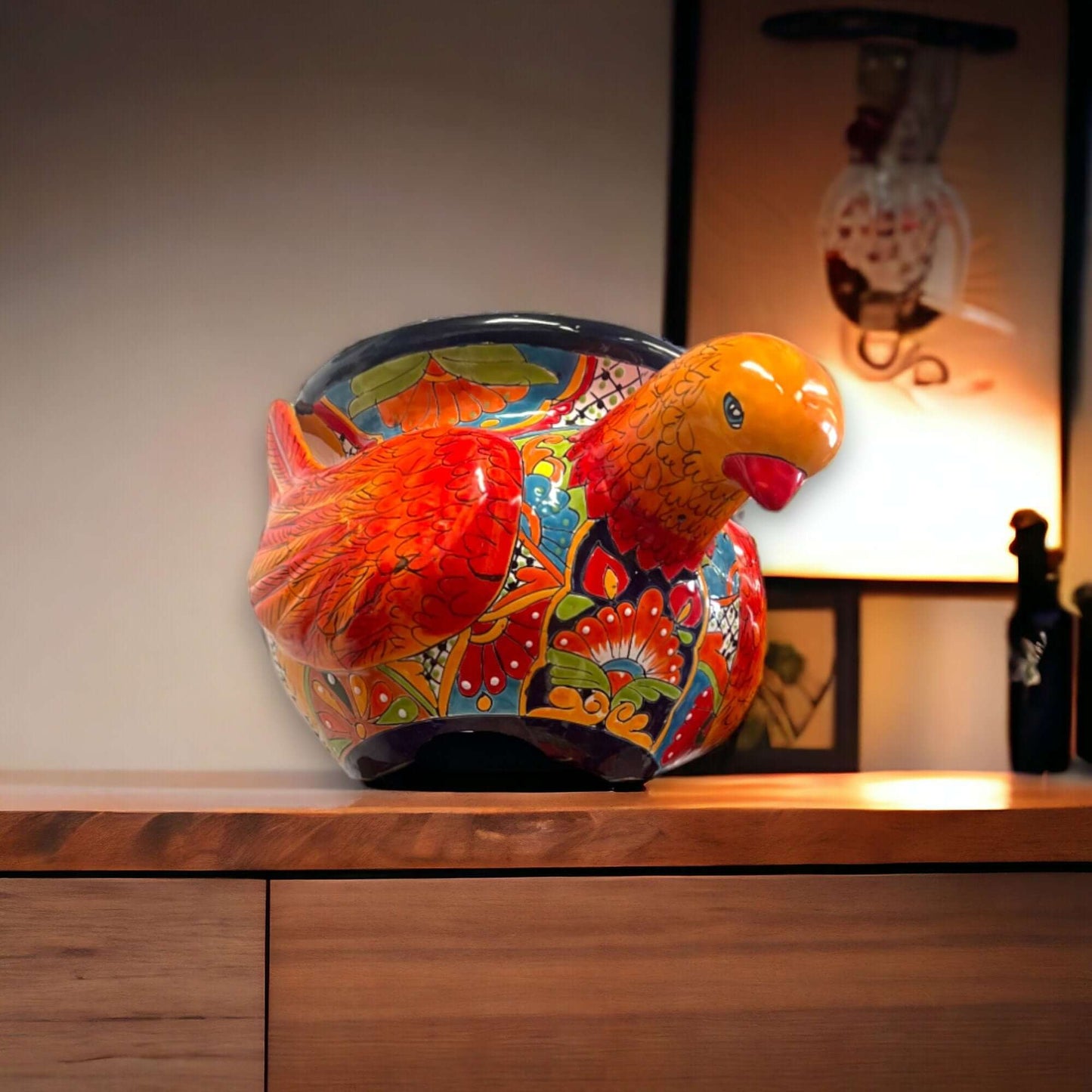 Talavera Pigeon Planter | Colorful Handcrafted Mexican Pottery - hand-painted Talavera pigeon planter with vibrant floral patterns