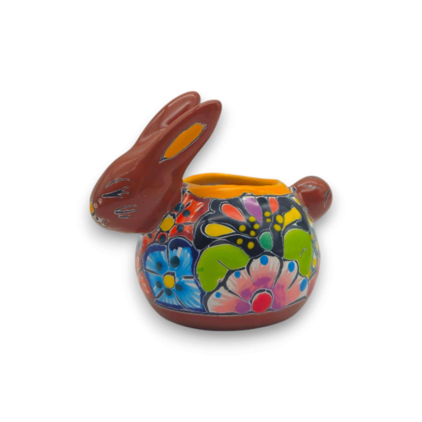 Talavera Rabbit Planter | Handcrafted Mexican Bunny Pot - hand-painted colorful Talavera bunny planter from Guanajuato, kiln-fired lead-free glaze