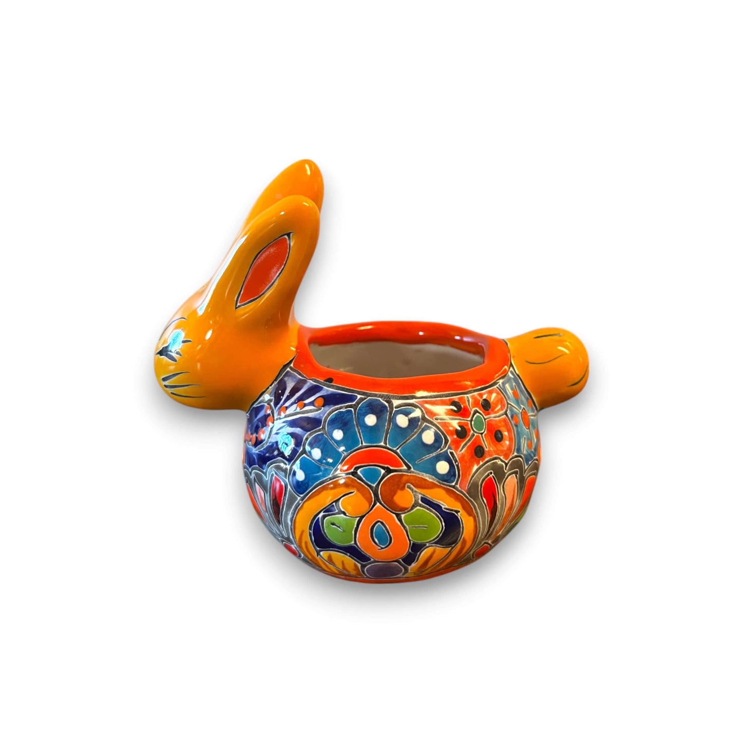 Talavera Rabbit Planter | Handcrafted Mexican Bunny Pot - hand-painted Talavera ceramic bunny planter from Guanajuato, vibrant floral design