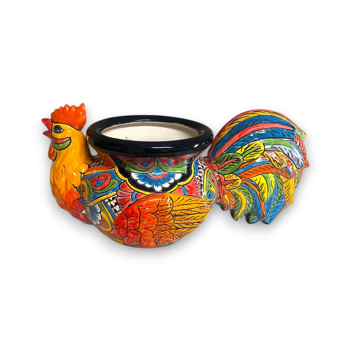 Talavera Rooster Planter | Handcrafted Colorful Mexican Ceramic Pot - hand-painted vibrant rooster-shaped ceramic planter