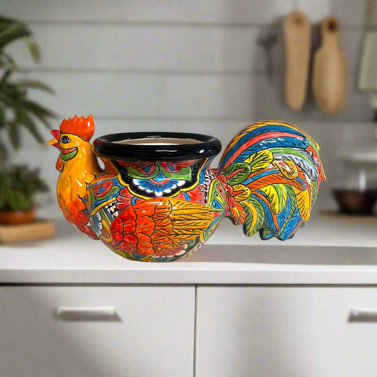 Talavera Rooster Planter | Handcrafted Colorful Mexican Ceramic Pot - hand-painted vibrant rooster-shaped ceramic planter