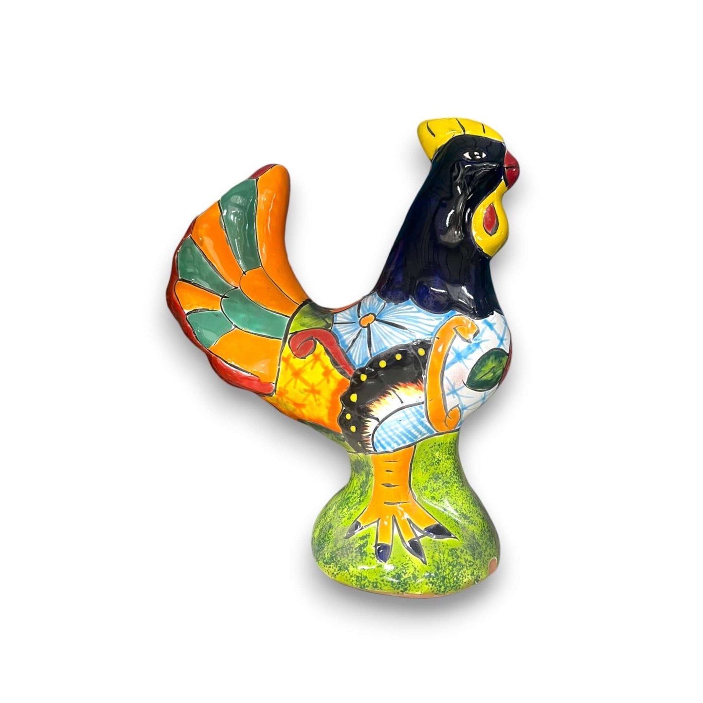 Colorful Handcrafted Talavera Rooster Statue | Mexican Folk Art Chicken Decor - hand-painted Talavera rooster from Guanajuato, kiln-fired lead-free glaze