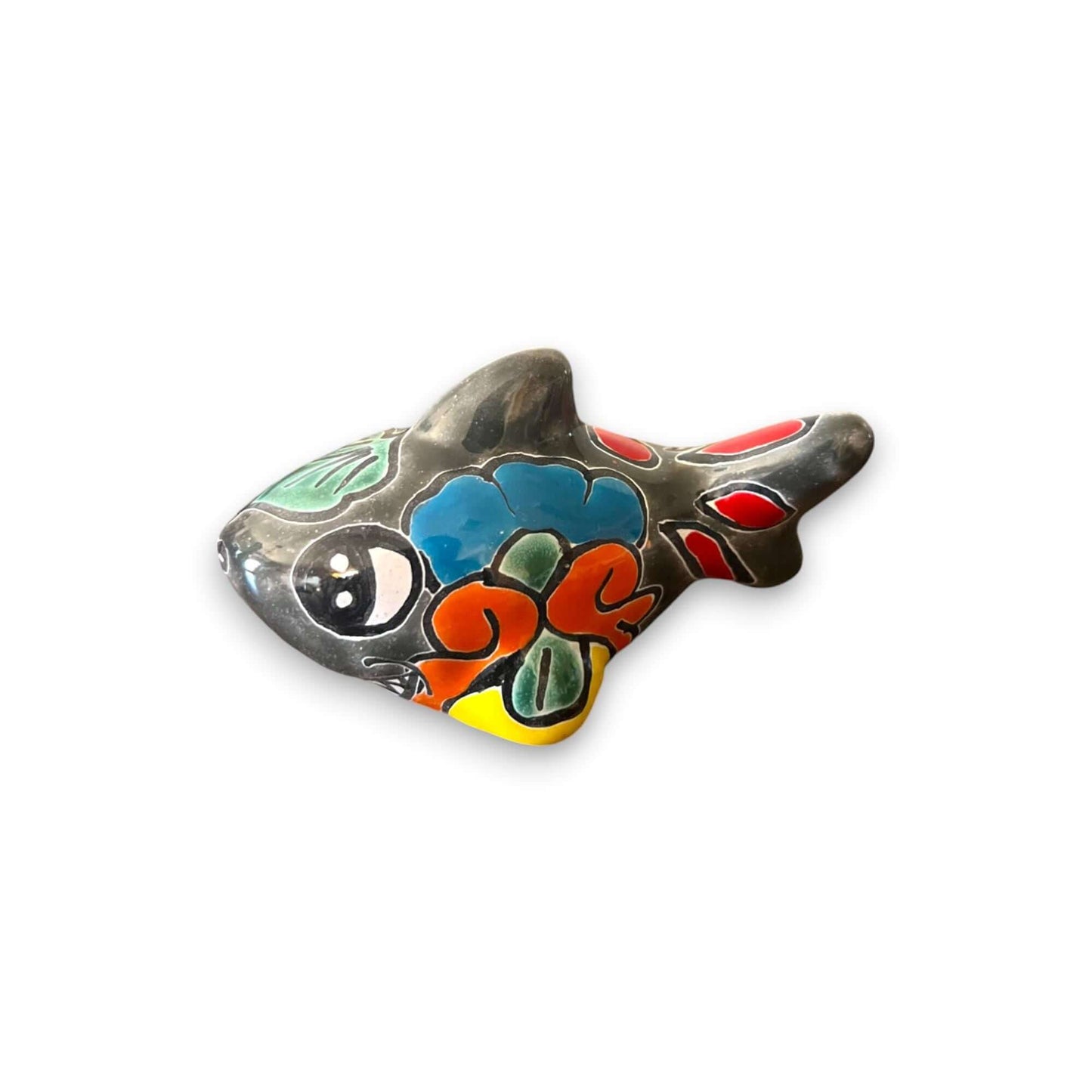 Colorful Talavera Shark Figurine | Handcrafted Mexican Pottery Decor - hand-painted Talavera shark with vibrant floral patterns
