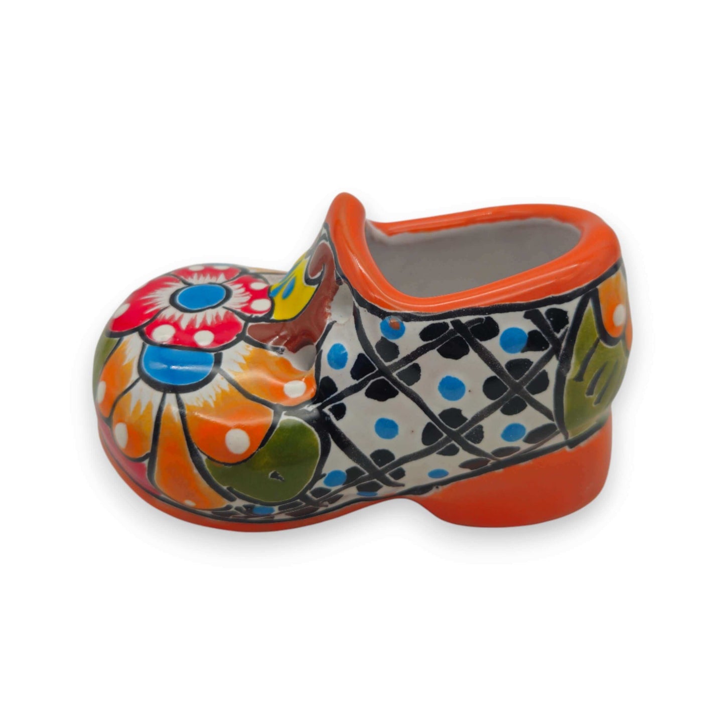 Vibrant Talavera Shoe Planter | Handcrafted Mexican Pottery - colorful handpainted ceramic shoe planter with floral motifs
