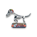 Colorful Talavera Skeleton Dog | Handmade Mexican Artistry handcrafted hand-painted Talavera skeleton dog statue on floral base