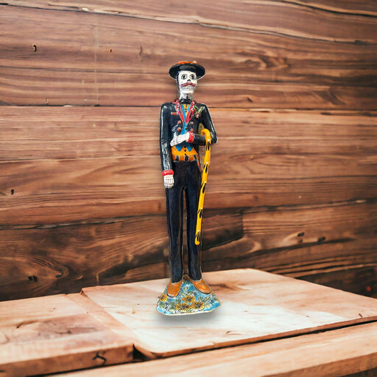 Talavera Skeleton Bride & Groom Set | Day of the Dead Pottery handcrafted groom figurine in black suit, hand-painted Talavera Day of the Dead pottery