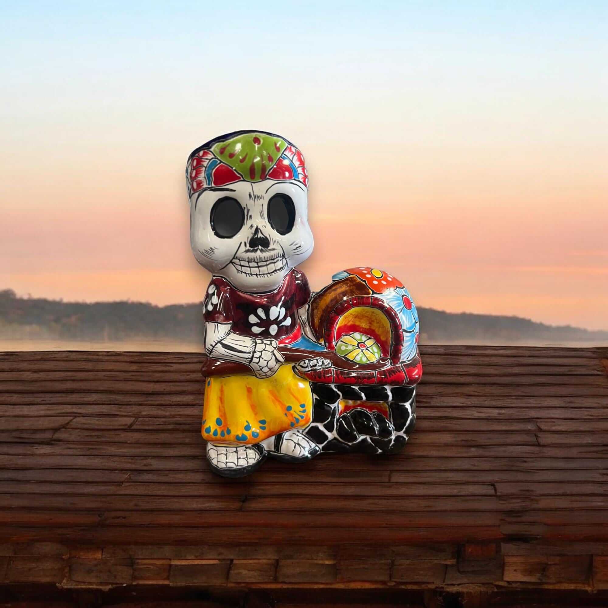 Handcrafted Talavera Skeleton Statue | Vibrant Décor