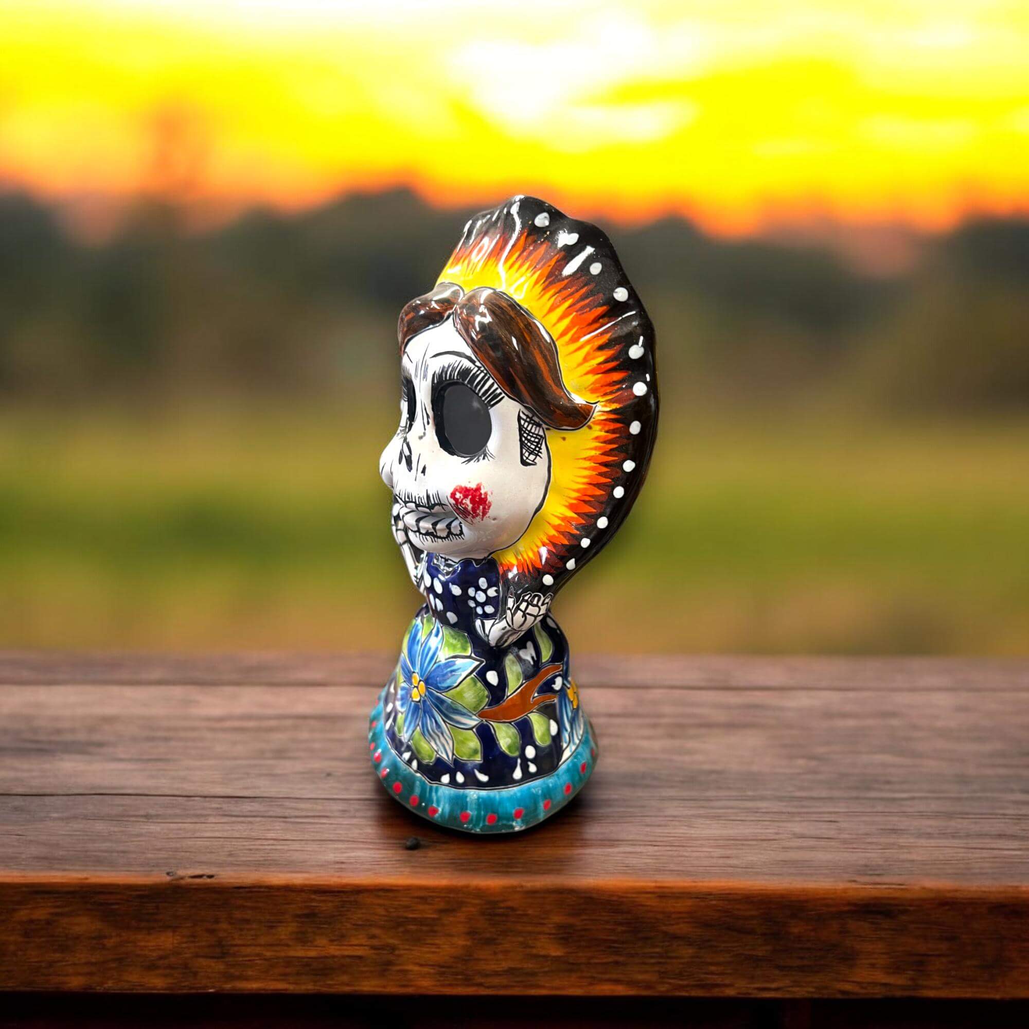 Handcrafted Talavera Skeleton Woman Statue | Decor