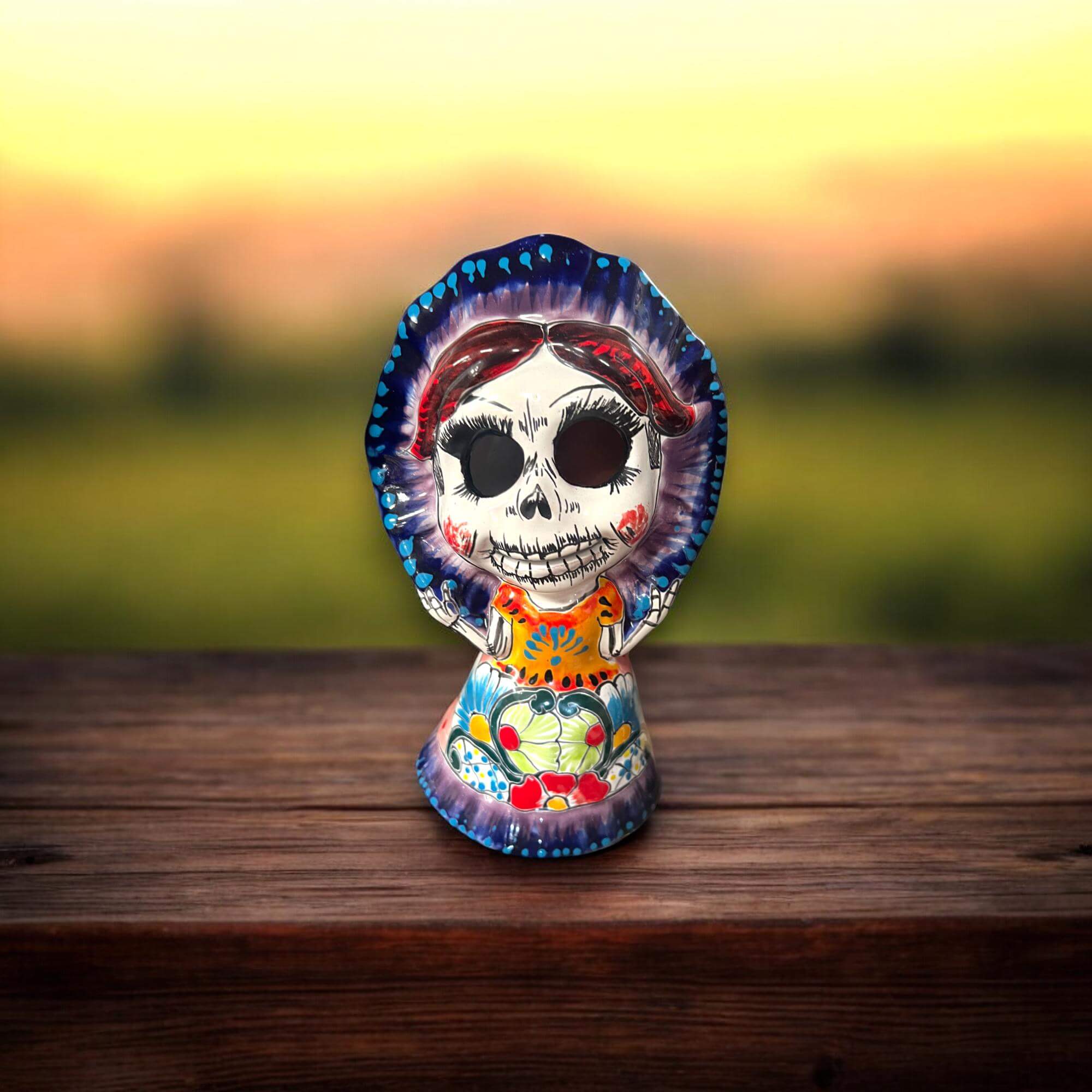 Handcrafted Talavera Skeleton Woman Statue | Decor