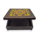 Handcrafted Talavera Tile Keepsake Box | Mexican Wooden Jewelry Box with yellow and blue floral tile and dark-stained wood