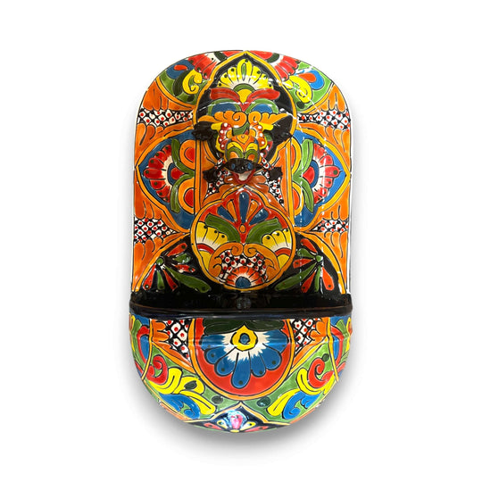 Talavera Wall Fountain | Handcrafted Mexican Ceramic Water Feature - vibrant hand-painted Talavera floral ceramic wall fountain