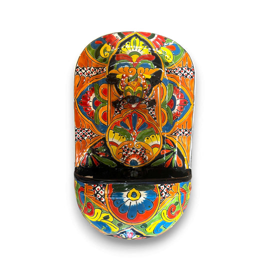 Talavera Wall Fountain | Handcrafted Mexican Ceramic Water Feature - hand-painted colorful floral ceramic wall fountain