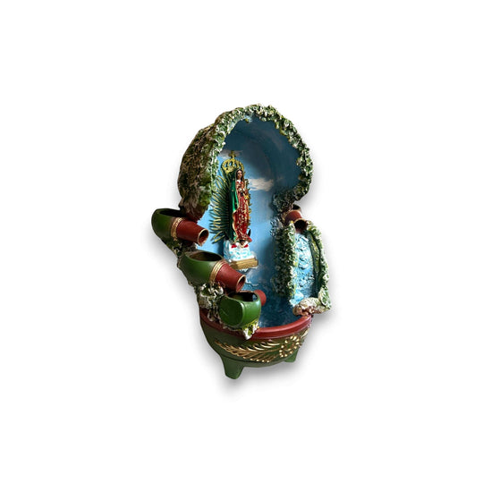 Handcrafted Mexican Outdoor Fountain | Painted Traditional Water Feature featuring hand-painted sculpted lady figure with cascading tiers