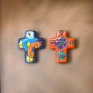 Set of 2 Tiny Talavera Crosses | Handcrafted Mexican Art – pair of colorful hand-painted ceramic crosses with floral and geometric motifs