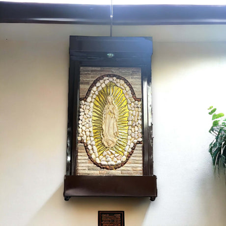Handcrafted Virgin Mary Water Fountain | Mexican Artisan Garden Decor (Large) wall-mounted hand-painted Talavera-style fountain with Virgin Mary motif
