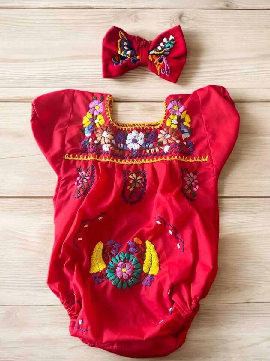 Puebla Baby Romper & Headband - Hand-Embroidered