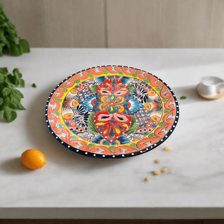 10" Talavera Dinner Plate | Colorful Mexican Dinnerware - hand-painted 10-inch ceramic plate from Guanajuato, kiln-fired lead-free glaze