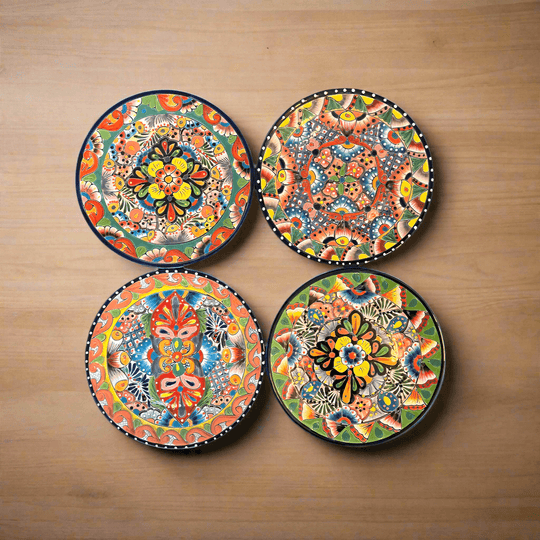 10" Talavera Dinner Plate | Colorful Mexican Dinnerware - set of four hand-painted 10-inch Talavera ceramic plates from Guanajuato, Mexico