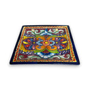 11" Square Talavera Dinner Plate | Vibrant Mexican Dinnerware - hand-painted 11.5" square floral mandala plate from Guanajuato, lead-free glaze