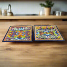 11" Square Talavera Dinner Plate | Vibrant Mexican Dinnerware - handcrafted 11.5" square Talavera plate with colorful floral mandala design