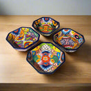 6.5" Square Talavera Bowl | Hand-Painted Mexican Dinnerware - handmade square ceramic bowl with bold orange blue red green floral Talavera design