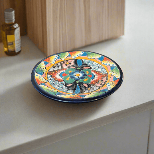 6" Talavera Ceramic Dinner Plate | Authentic Mexican Dinnerware - hand-painted 6-inch Talavera plate from Guanajuato with vibrant floral design