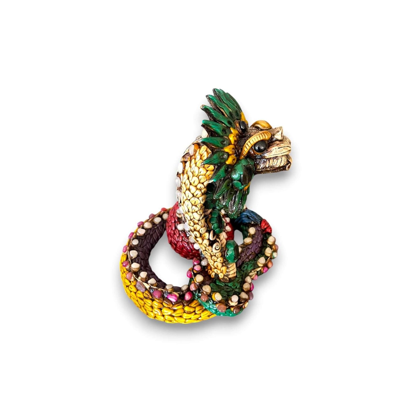 Handmade Aztec Snake Statue | Artisan Crafted Cultural Decor (Medium) - colorful hand-painted Aztec serpent sculpture from Guanajuato