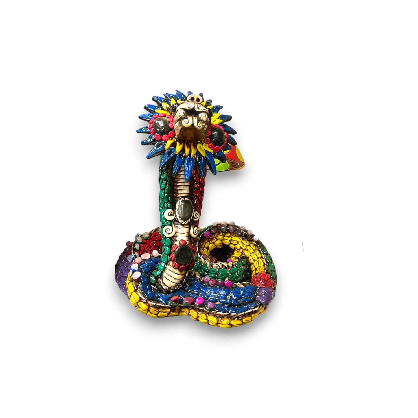 Handmade Aztec Snake Statue | Artisan Crafted Cultural Decor (Medium) - colorful hand-painted Guanajuato snake sculpture