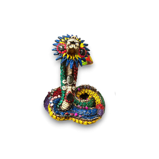 Handmade Aztec Snake Statue | Artisan Crafted Cultural Decor (Medium) - colorful hand-painted Guanajuato snake sculpture