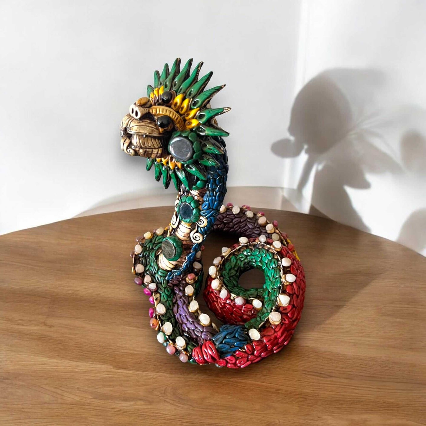 Handmade Aztec Snake Statue | Artisan Crafted Cultural Decor (Medium) - colorful hand painted Guanajuato ceramic snake sculpture