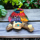 Artisan Crafted Aztec Turtle Statue | Handmade Cultural Decor Accent (Small) - colorful hand-painted ceramic turtle figurine with feathered shell