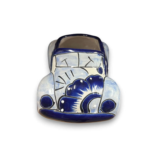 Talavera Car Planter | Small Blue & White Handmade Ceramic Pot hand-painted blue floral folk-art ceramic planter