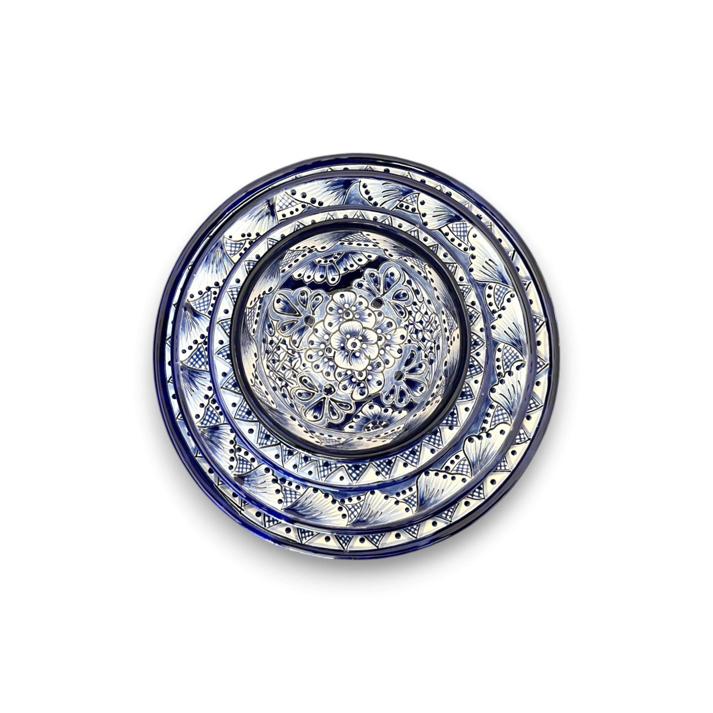 Talavera Dinnerware Set | 20-Piece Blue & White Tableware for 4 - handcrafted blue and white Talavera plate with floral pattern