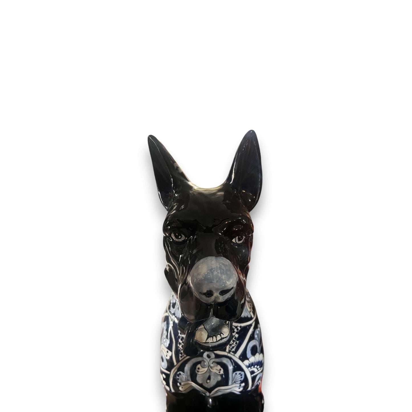 Blue & White Talavera Dog Statue | Handmade Ceramic Art - hand-painted Talavera ceramic dog statue in blue and white, kiln-fired with lead-free glaze