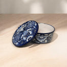 Blue & White Talavera Tortilla Warmer | Handmade Mexican Kitchenware - hand-painted kiln-fired blue and white Talavera tortilla warmer