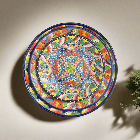 Colorful Talavera Dinnerware Set | 24-Piece Plate Set for 8 - hand-painted vibrant Talavera plate from Guanajuato, Mexico