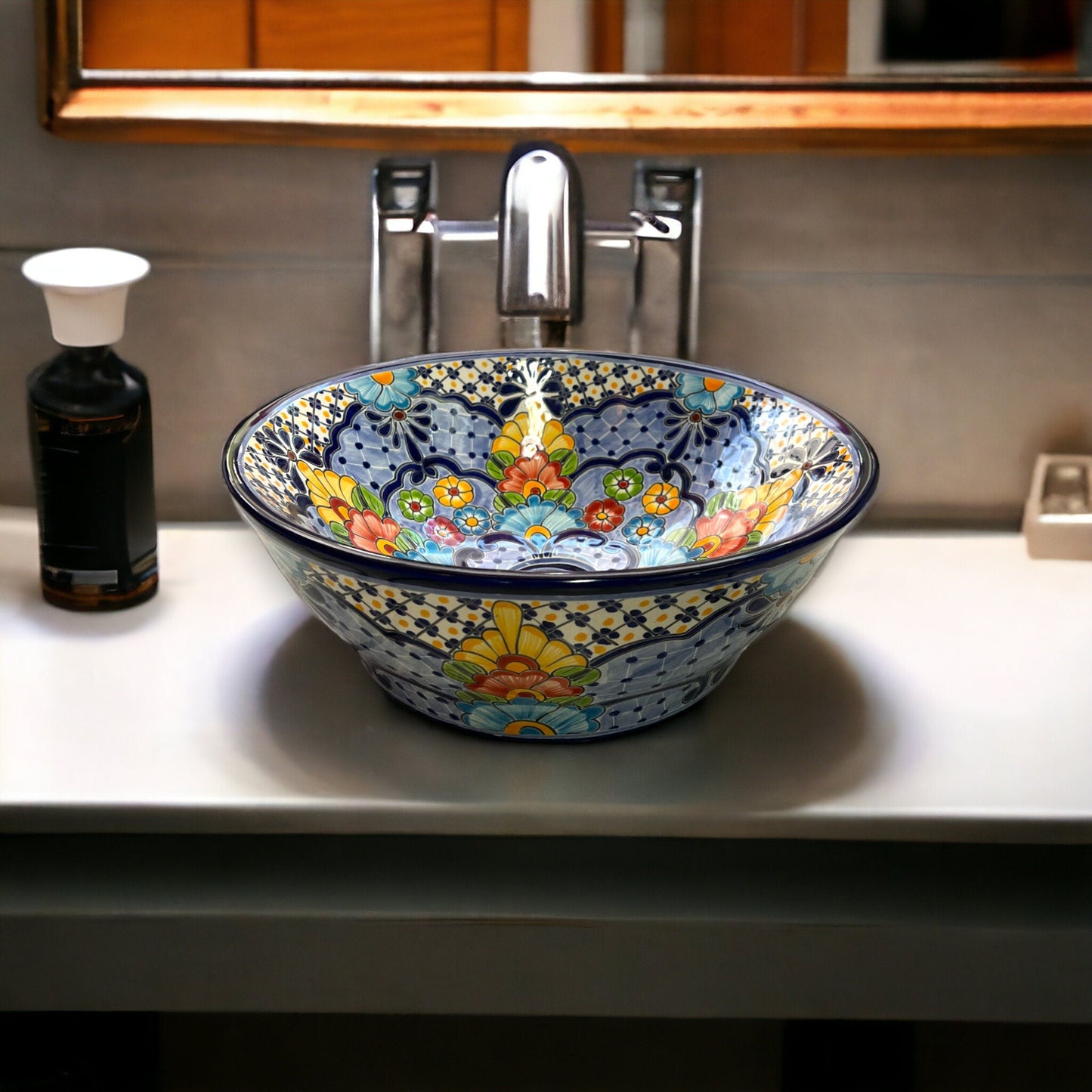 Handmade Colorful Talavera Sink | Mexican Pottery Vessel for Countertop