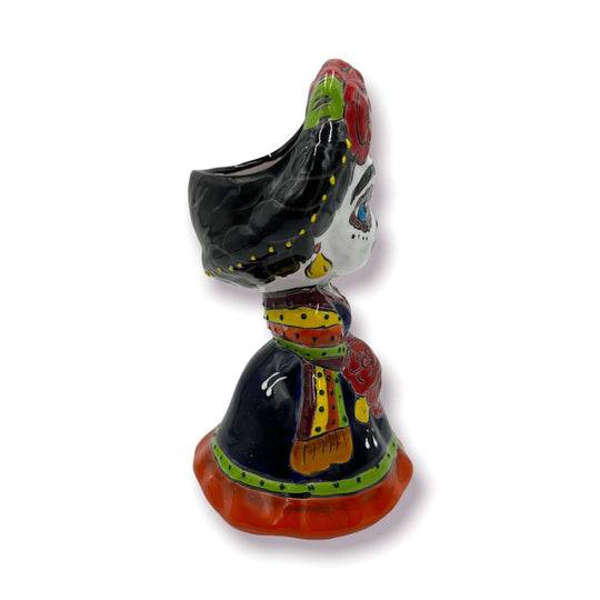 Handmade Frida Kahlo Planter - Day of the Dead Statue (Medium Size) hand-painted Mexican Talavera planter statue